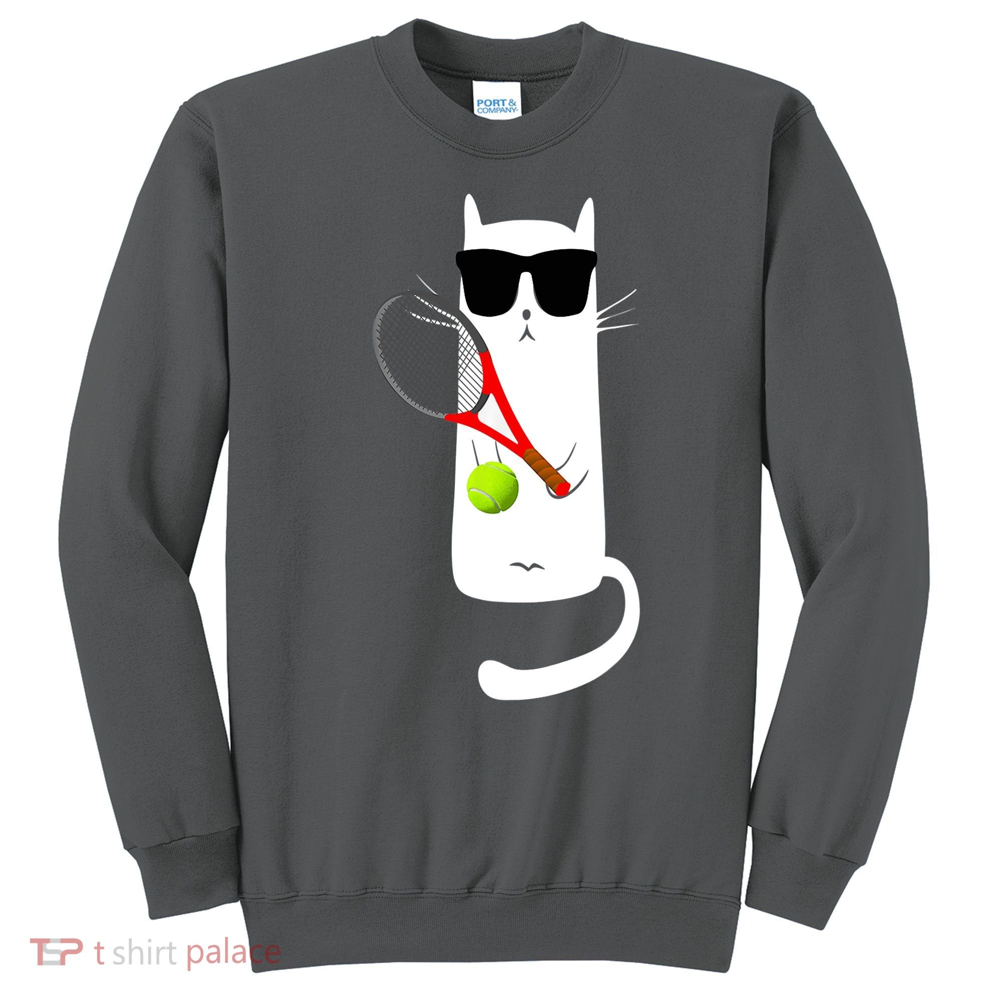 Funny Cat Wearing Sunglasses Playing Tennis Sport Sweatshirt
