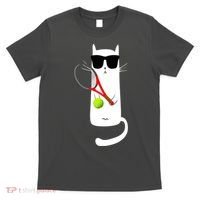 Funny Cat Wearing Sunglasses Playing Tennis Sport T-Shirt thumb 0