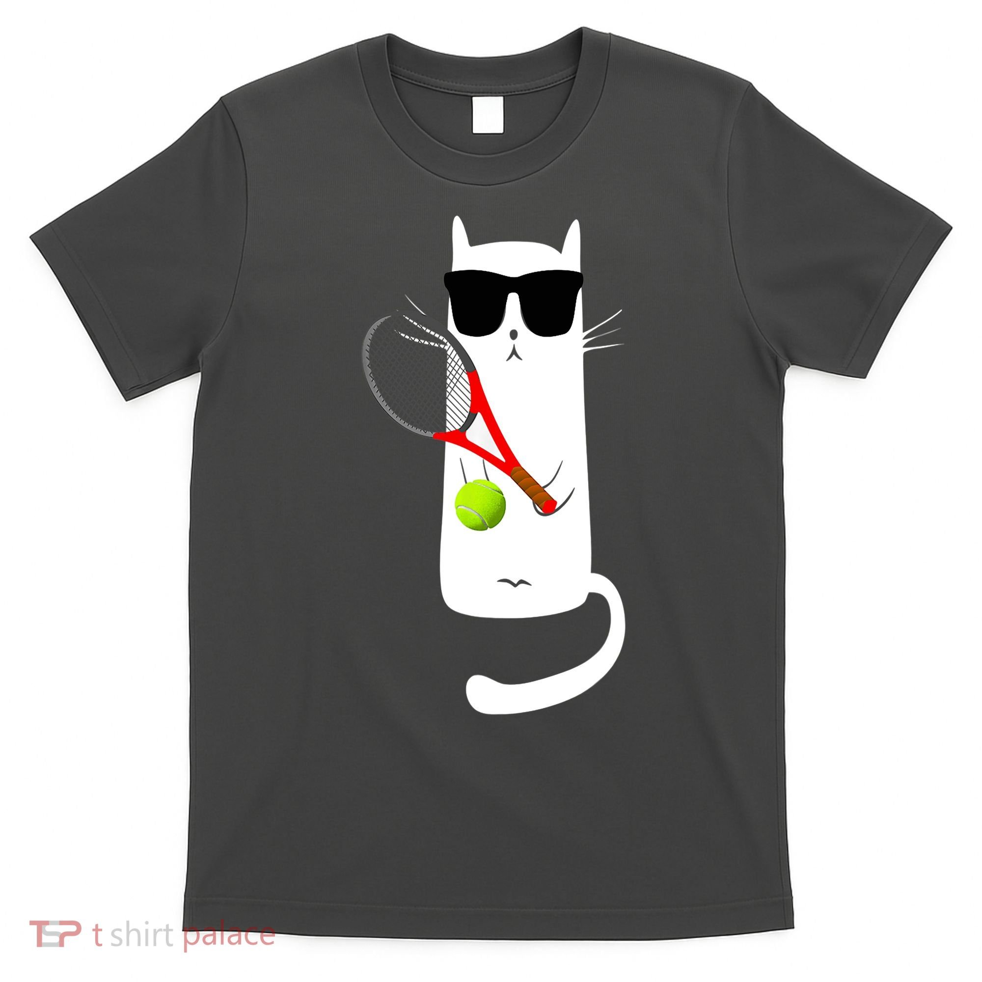 Funny Cat Wearing Sunglasses Playing Tennis Sport T-Shirt