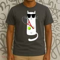 Funny Cat Wearing Sunglasses Playing Tennis Sport T-Shirt thumb 3