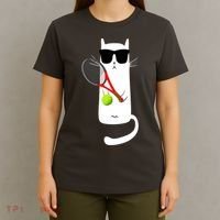 Funny Cat Wearing Sunglasses Playing Tennis Sport T-Shirt thumb 4