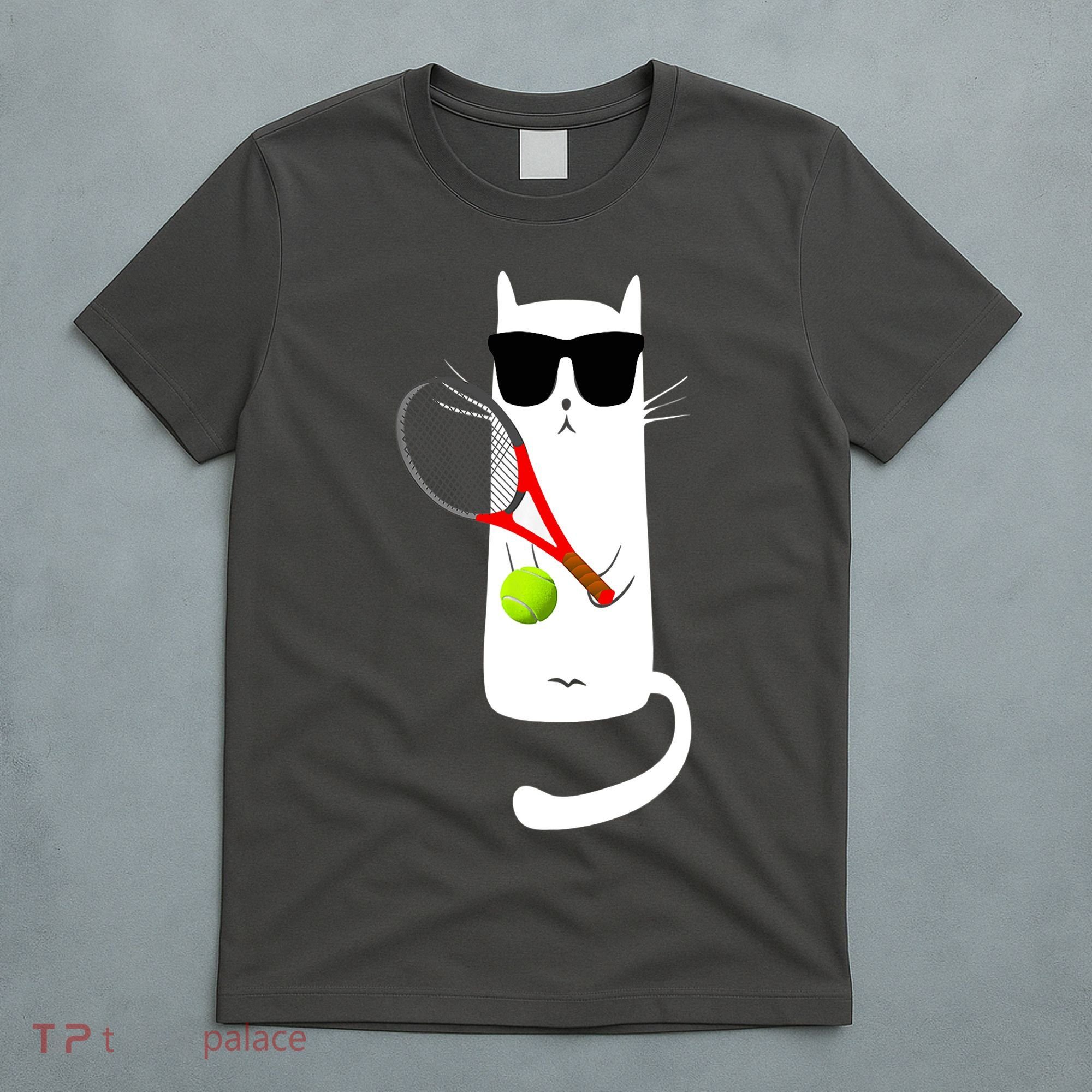 Funny Cat Wearing Sunglasses Playing Tennis Sport T-Shirt