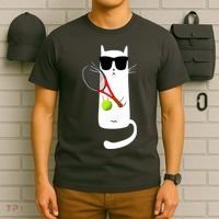 Funny Cat Wearing Sunglasses Playing Tennis Sport T-Shirt thumb 6