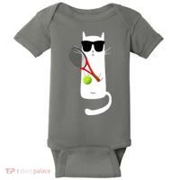 Funny Cat Wearing Sunglasses Playing Tennis Sport Baby Bodysuit thumb 0