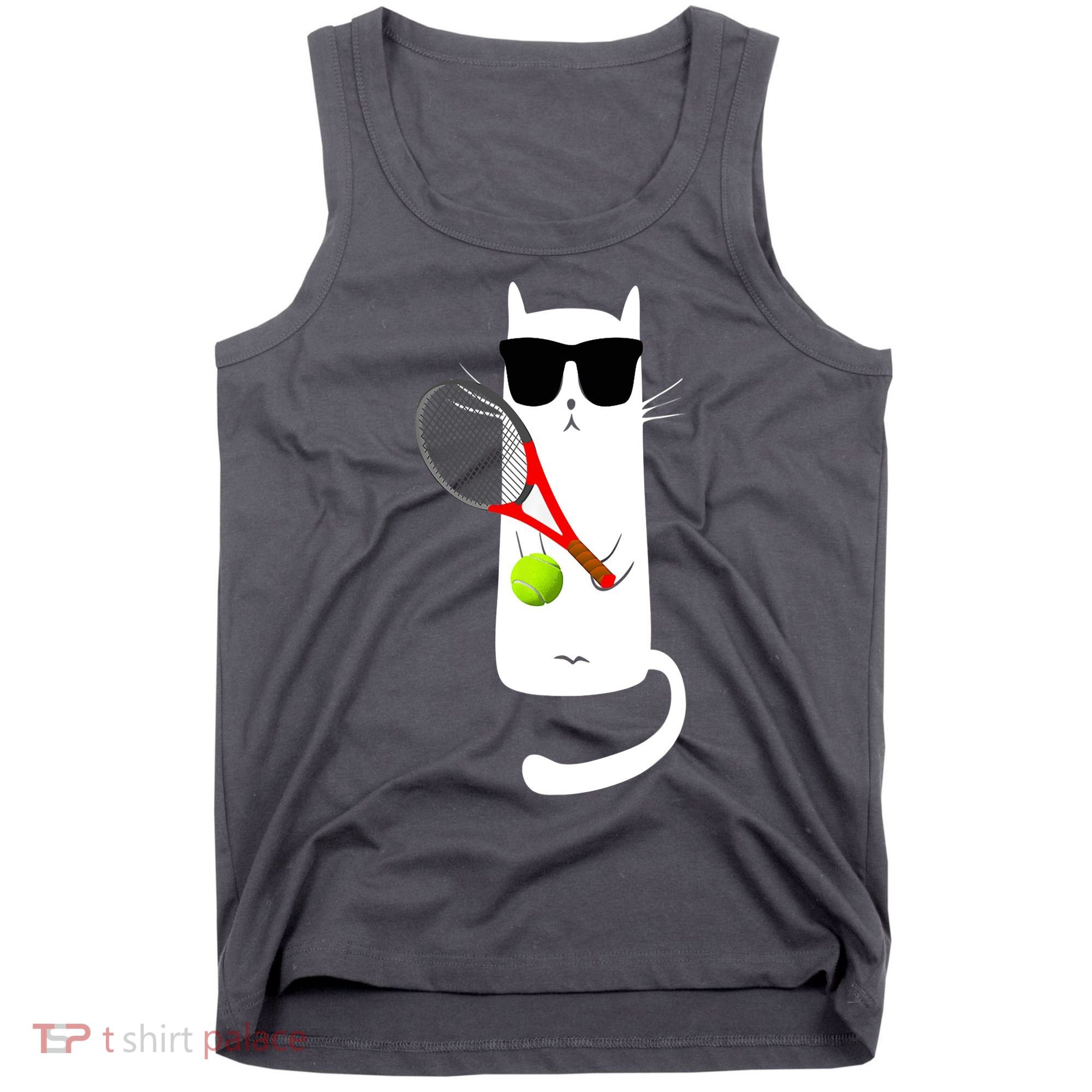 Funny Cat Wearing Sunglasses Playing Tennis Sport Tank Top