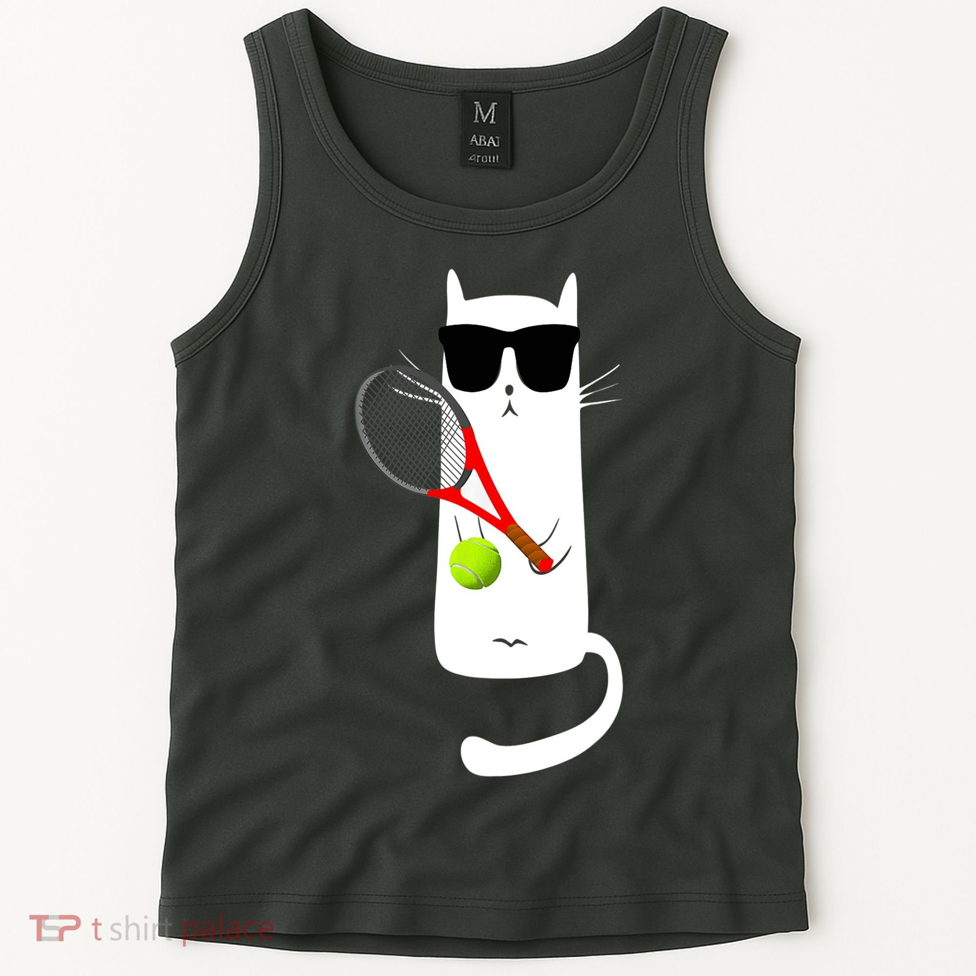 Funny Cat Wearing Sunglasses Playing Tennis Sport Tank Top