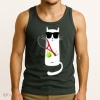 Funny Cat Wearing Sunglasses Playing Tennis Sport Tank Top thumb 3