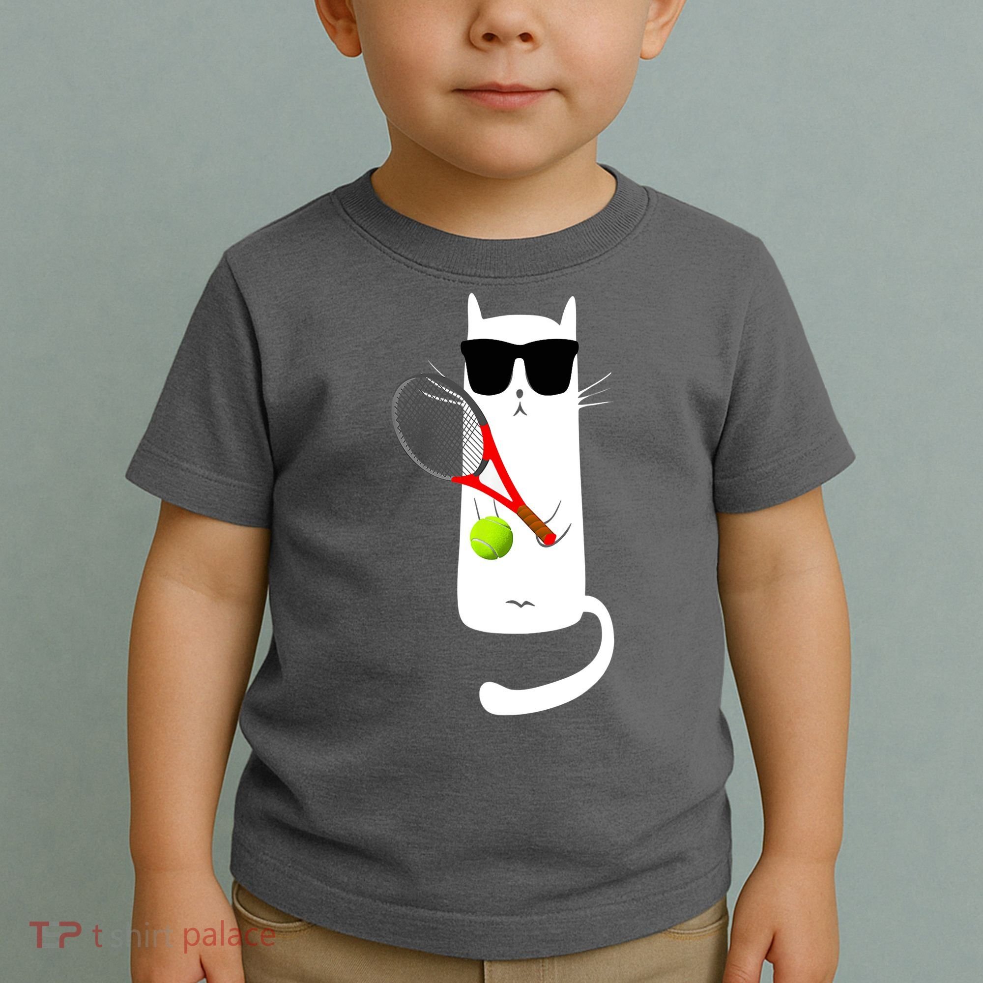 Funny Cat Wearing Sunglasses Playing Tennis Sport Toddler T-Shirt