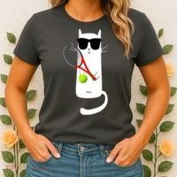 Funny Cat Wearing Sunglasses Playing Tennis Sport Women's T-Shirt thumb 2