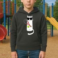 Funny Cat Wearing Sunglasses Playing Tennis Sport Kids Hoodie thumb 2