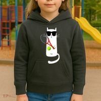 Funny Cat Wearing Sunglasses Playing Tennis Sport Kids Hoodie thumb 3