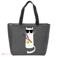 Funny Cat Wearing Sunglasses Playing Tennis Sport Tote Bag thumb 0