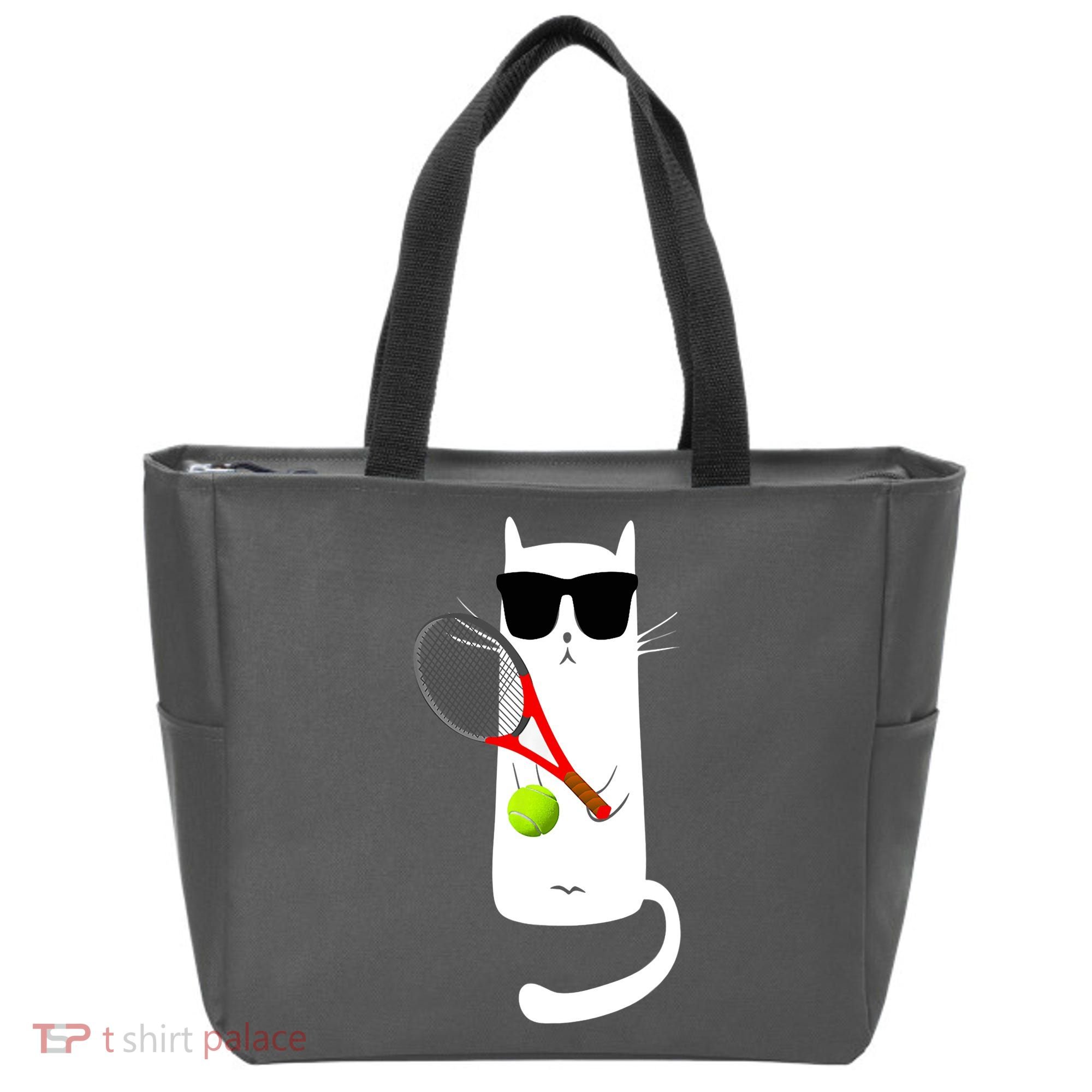 Funny Cat Wearing Sunglasses Playing Tennis Sport Tote Bag