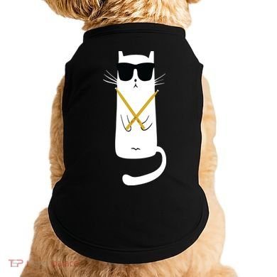 Funny Cat Wearing Sunglasses Drums Playing Drums Doggie Tank