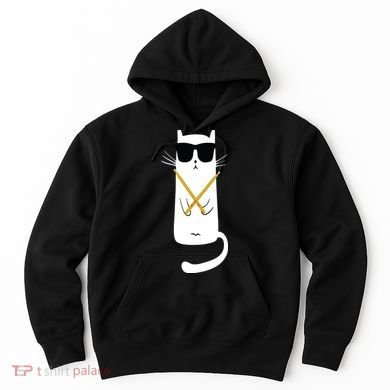 Funny Cat Wearing Sunglasses Drums Playing Drums Hoodie