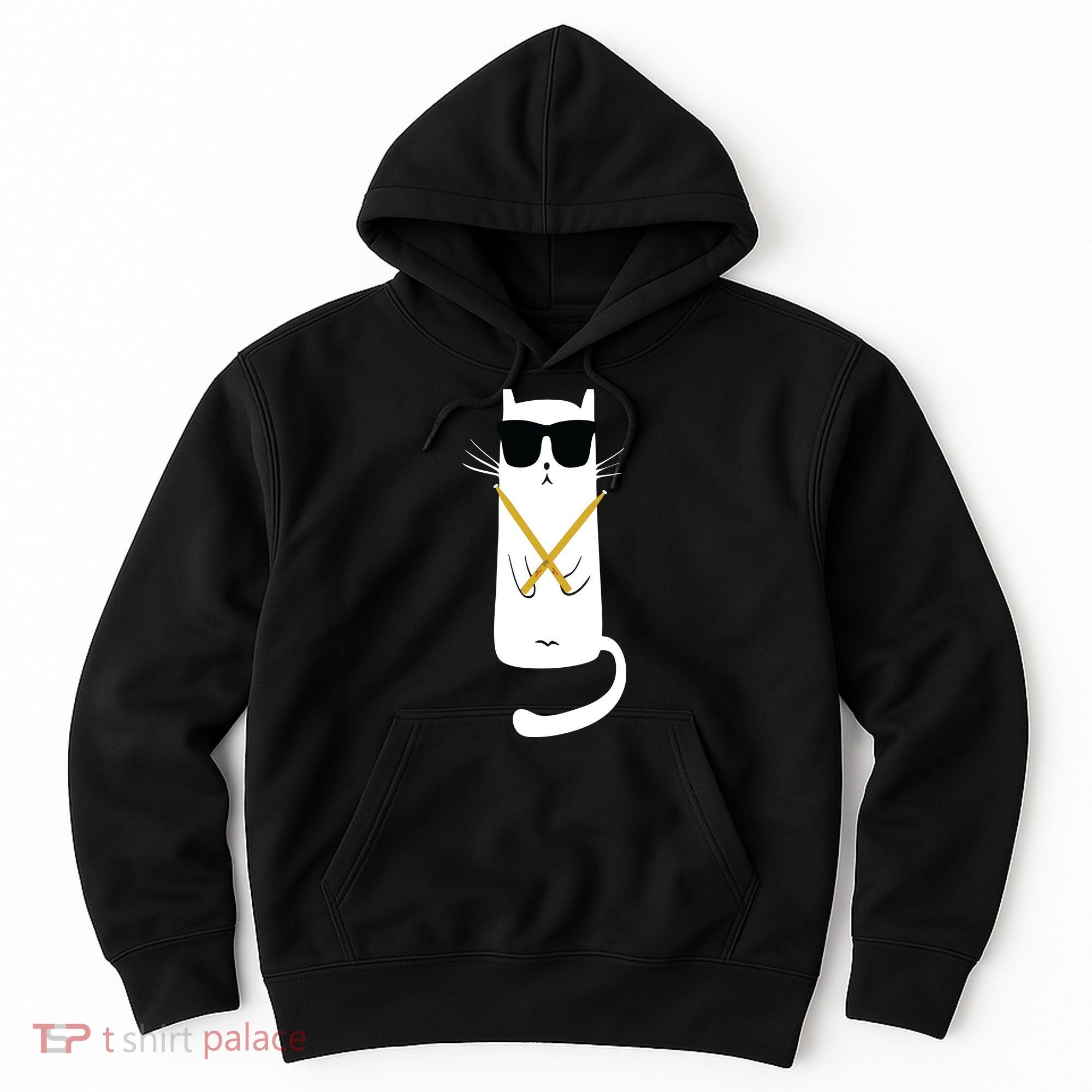 Funny Cat Wearing Sunglasses Drums Playing Drums Hoodie