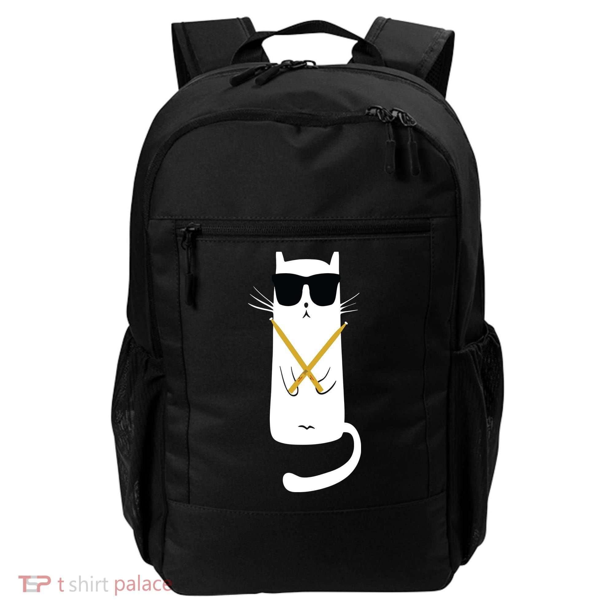 Funny Cat Wearing Sunglasses Drums Playing Drums Backpack