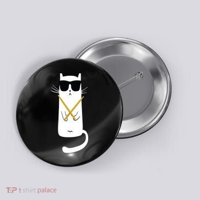 Funny Cat Wearing Sunglasses Drums Playing Drums Button