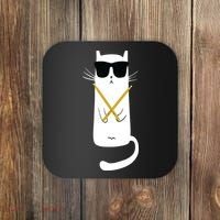 Funny Cat Wearing Sunglasses Drums Playing Drums Coaster thumb 0