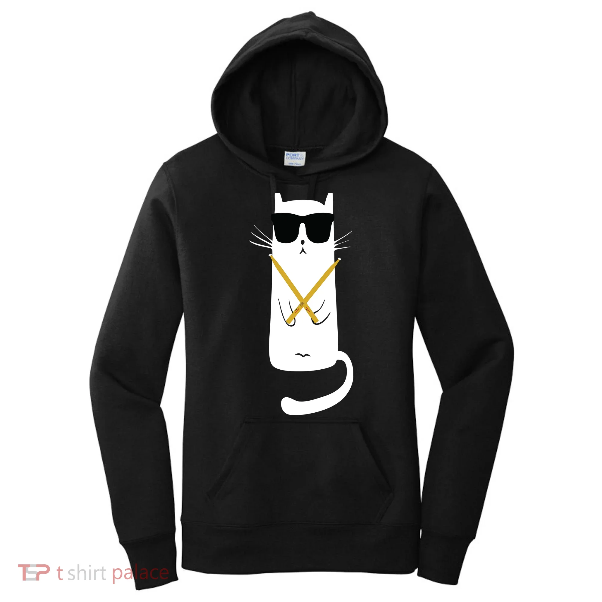 Funny Cat Wearing Sunglasses Drums Playing Drums Women's Hoodie