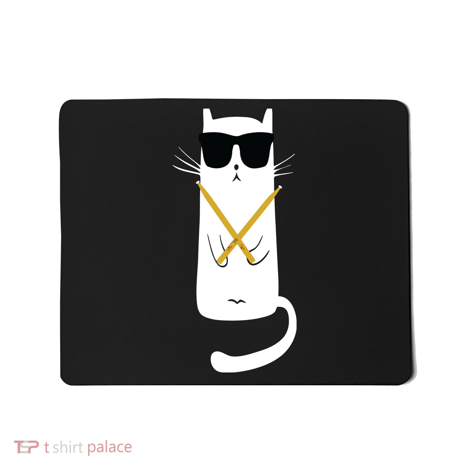 Funny Cat Wearing Sunglasses Drums Playing Drums Mousepad