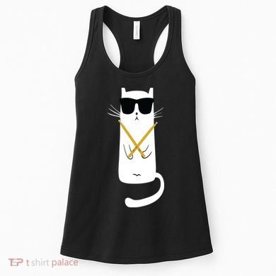 Funny Cat Wearing Sunglasses Drums Playing Drums Women's Tank Top