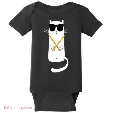 Funny Cat Wearing Sunglasses Drums Playing Drums Baby Bodysuit