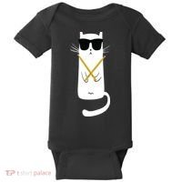 Funny Cat Wearing Sunglasses Drums Playing Drums Baby Bodysuit thumb 0