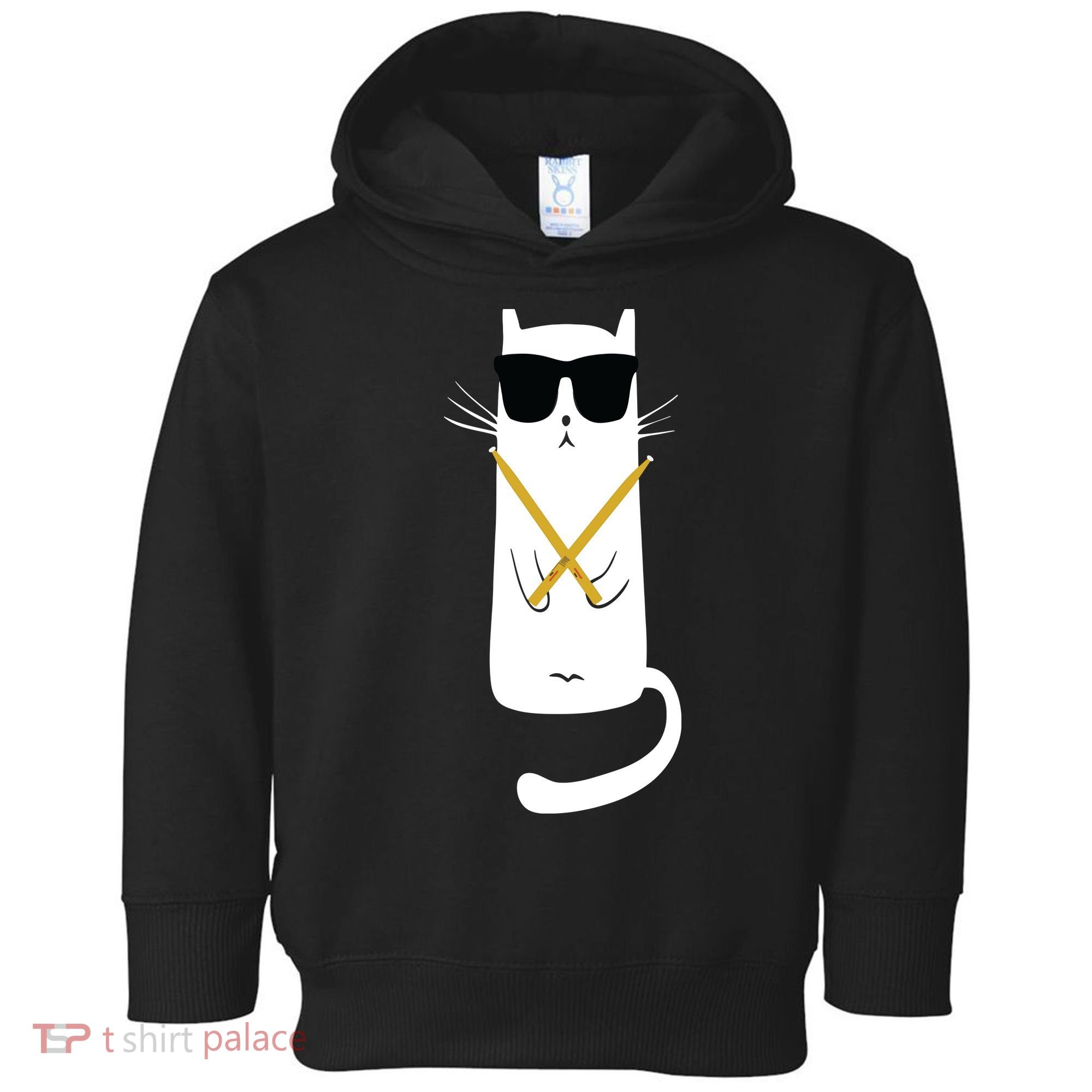 Funny Cat Wearing Sunglasses Drums Playing Drums Toddler Hoodie