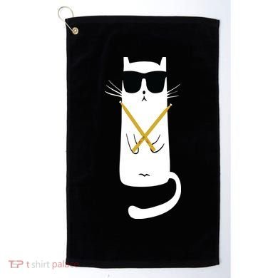 Funny Cat Wearing Sunglasses Drums Playing Drums Golf Towel