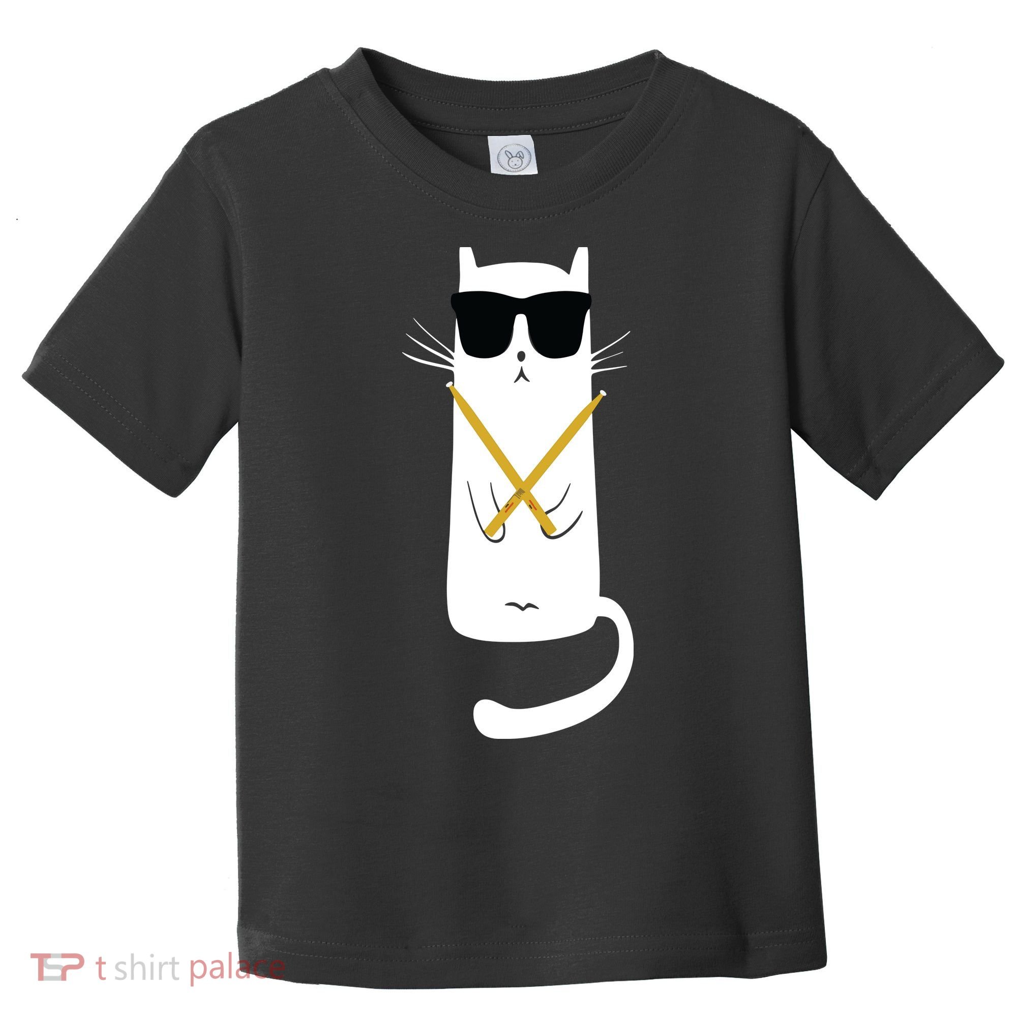 Funny Cat Wearing Sunglasses Drums Playing Drums Toddler T-Shirt