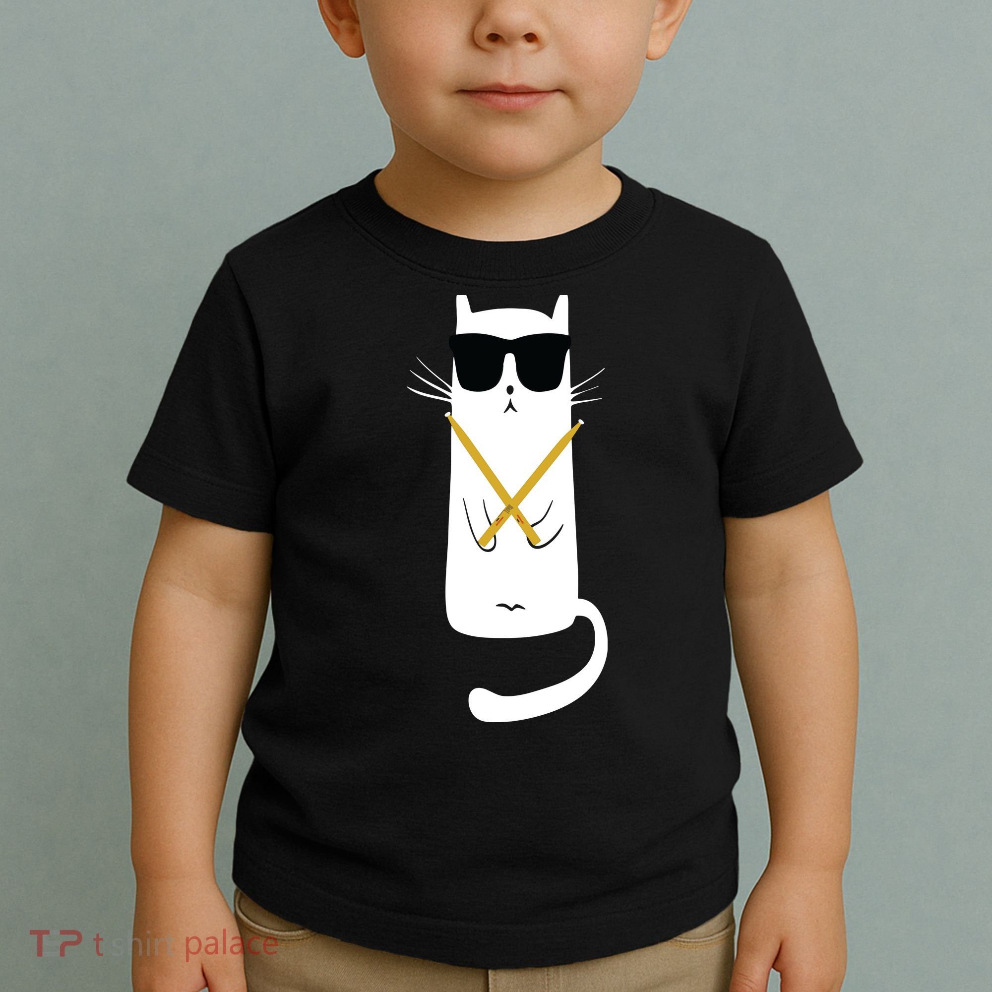 Funny Cat Wearing Sunglasses Drums Playing Drums Toddler T-Shirt