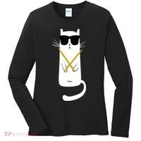 Funny Cat Wearing Sunglasses Drums Playing Drums Women's Long Sleeve Shirt thumb 0