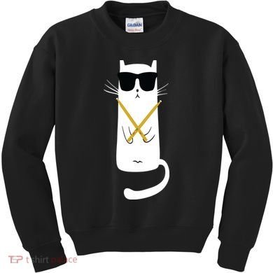 Funny Cat Wearing Sunglasses Drums Playing Drums Kids Sweatshirt