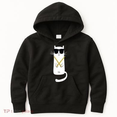Funny Cat Wearing Sunglasses Drums Playing Drums Kids Hoodie