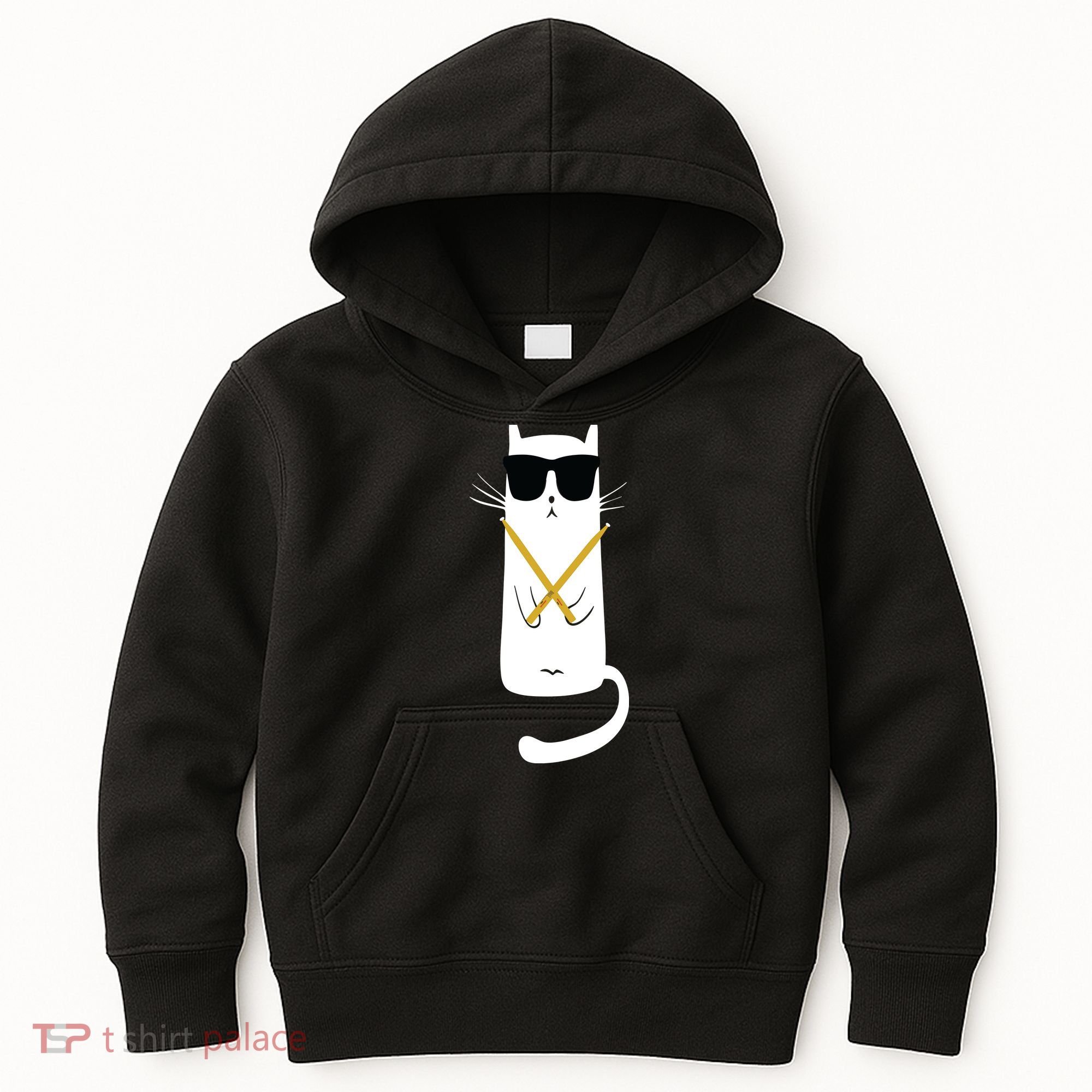 Funny Cat Wearing Sunglasses Drums Playing Drums Kids Hoodie