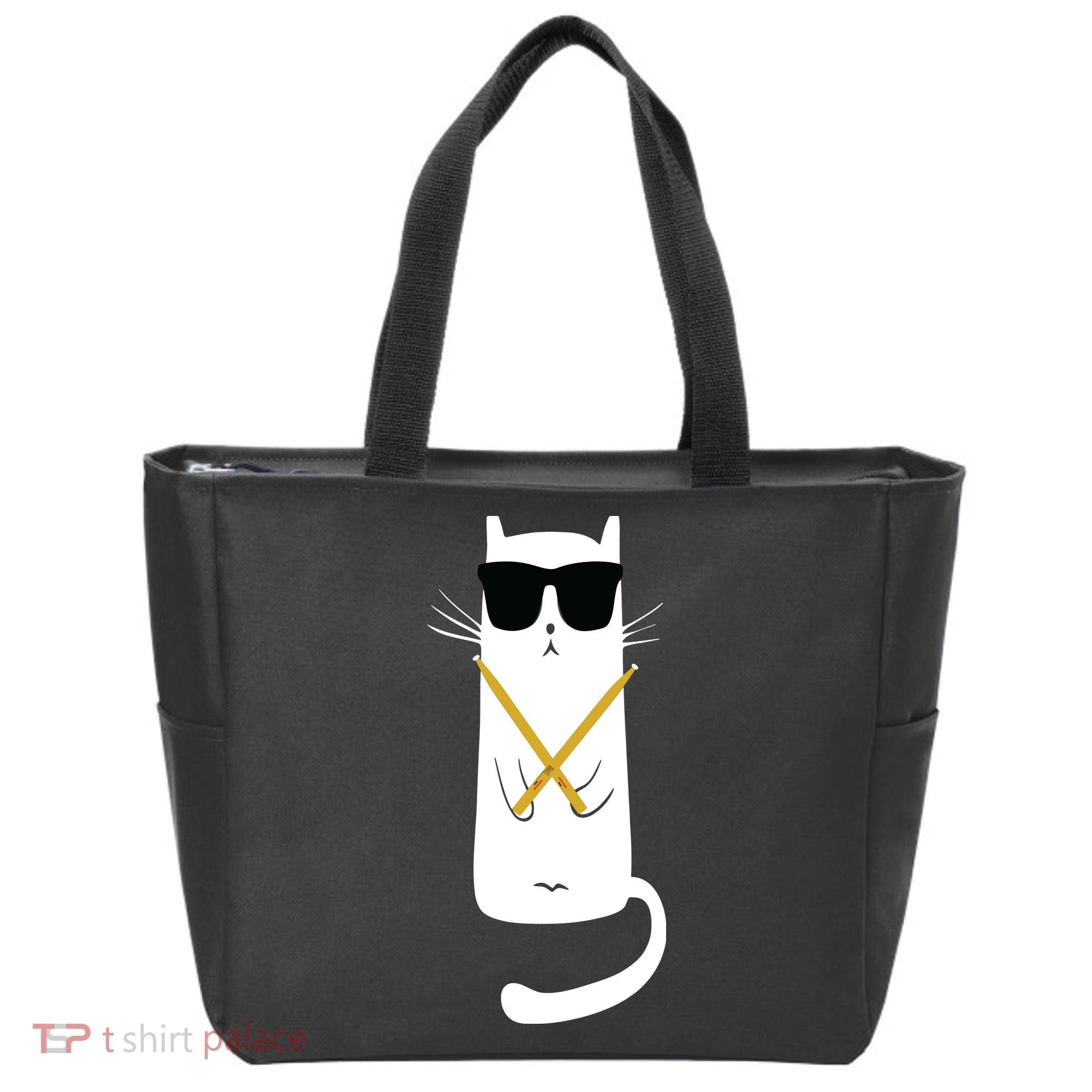 Funny Cat Wearing Sunglasses Drums Playing Drums Tote Bag