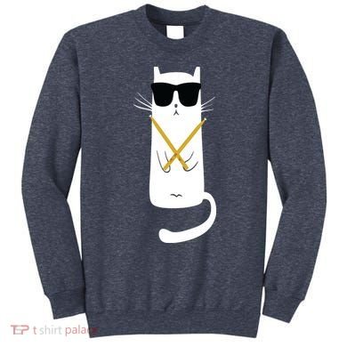 Funny Cat Wearing Sunglasses Drums Playing Drums Sweatshirt