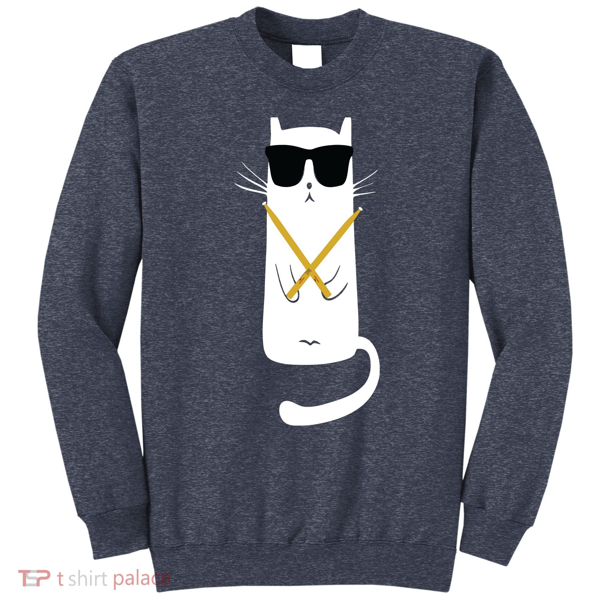 Funny Cat Wearing Sunglasses Drums Playing Drums Sweatshirt