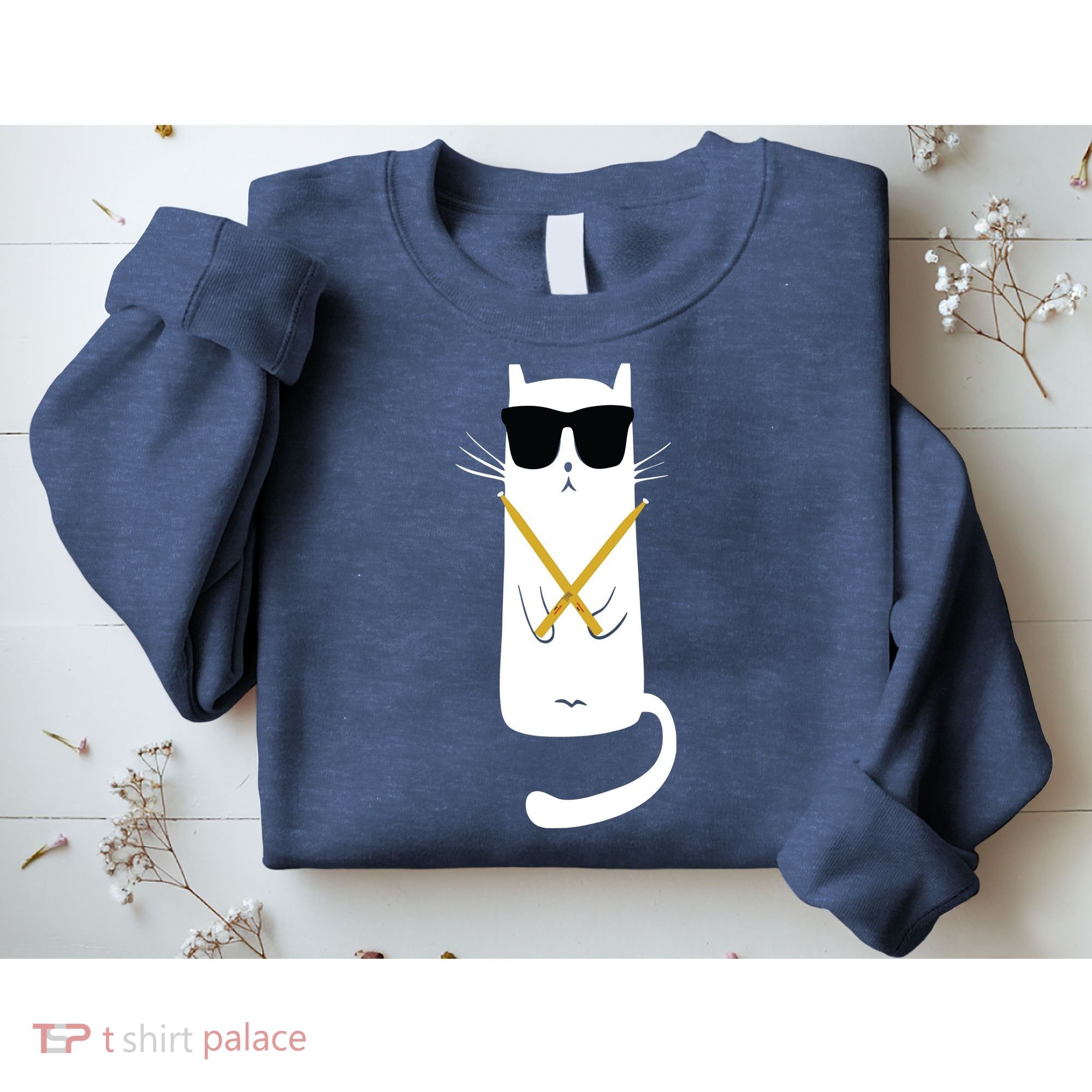Funny Cat Wearing Sunglasses Drums Playing Drums Sweatshirt