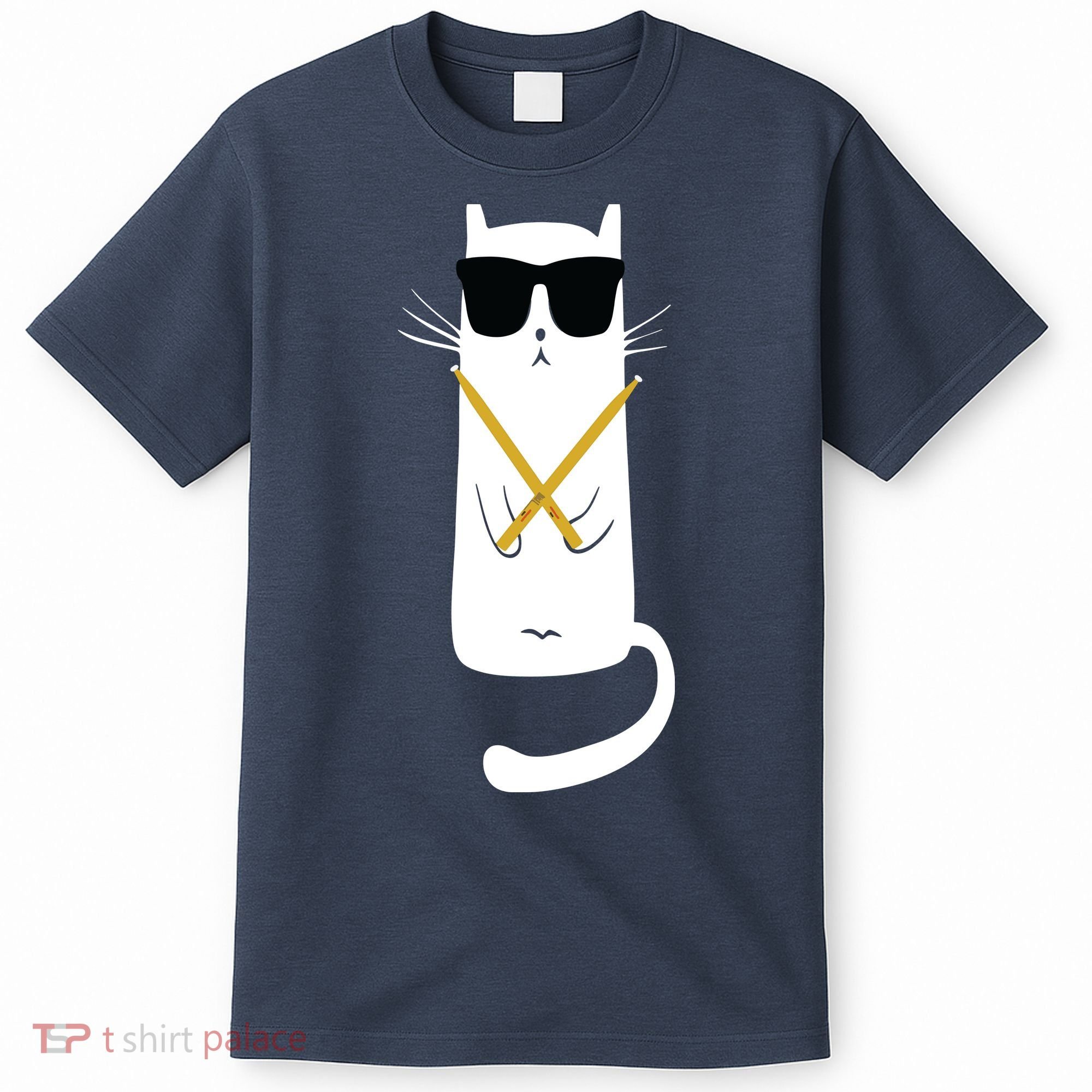 Funny Cat Wearing Sunglasses Drums Playing Drums T-Shirt