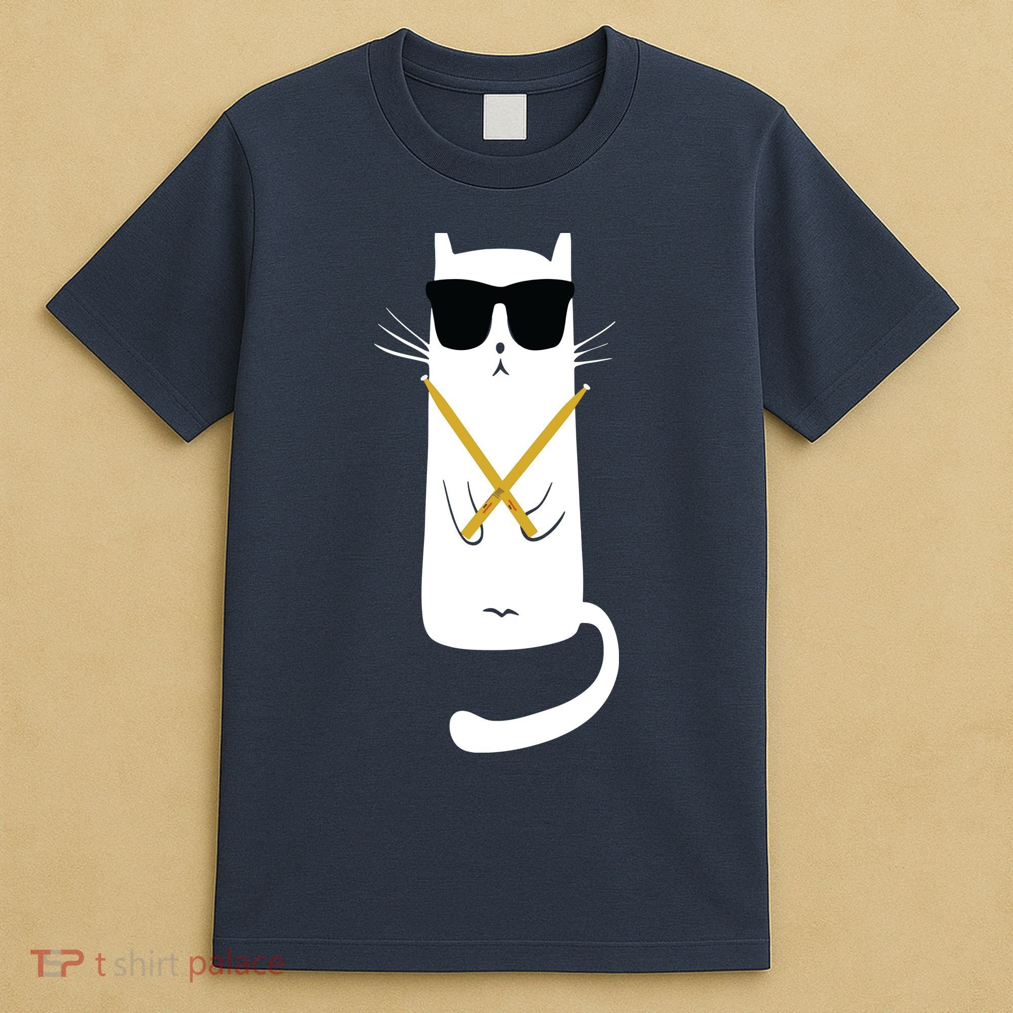 Funny Cat Wearing Sunglasses Drums Playing Drums T-Shirt