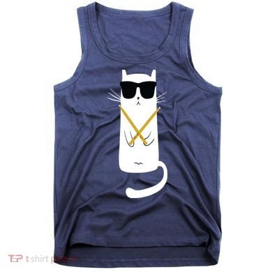 Funny Cat Wearing Sunglasses Drums Playing Drums Tank Top