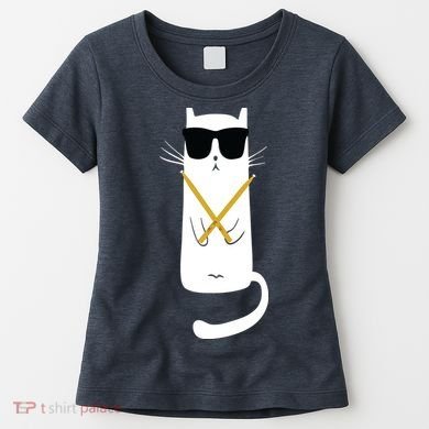 Funny Cat Wearing Sunglasses Drums Playing Drums Women's T-Shirt