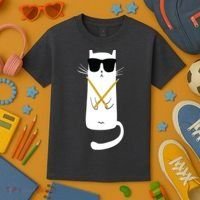 Funny Cat Wearing Sunglasses Drums Playing Drums Kids T-Shirt thumb 3