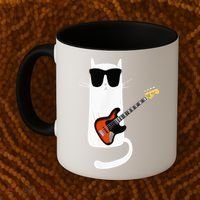 Funny Cat Wearing Sunglasses Playing Bass Guitar Coffee Mug thumb 2