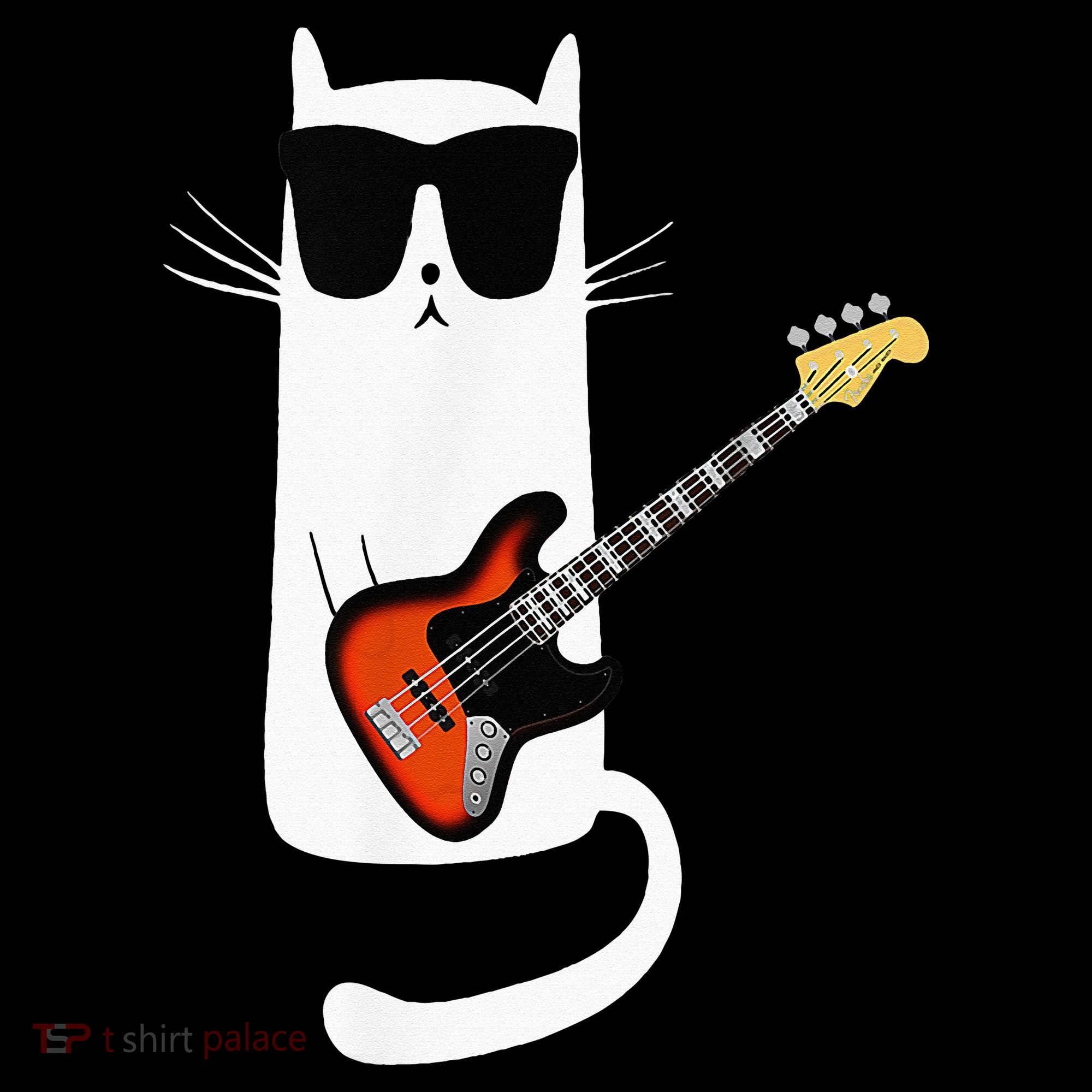 Funny Cat Wearing Sunglasses Playing Bass Guitar Women's Hoodie