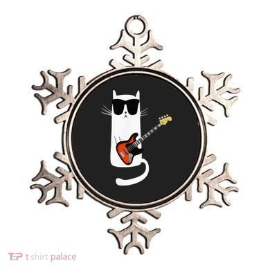 Funny Cat Wearing Sunglasses Playing Bass Guitar Ornament