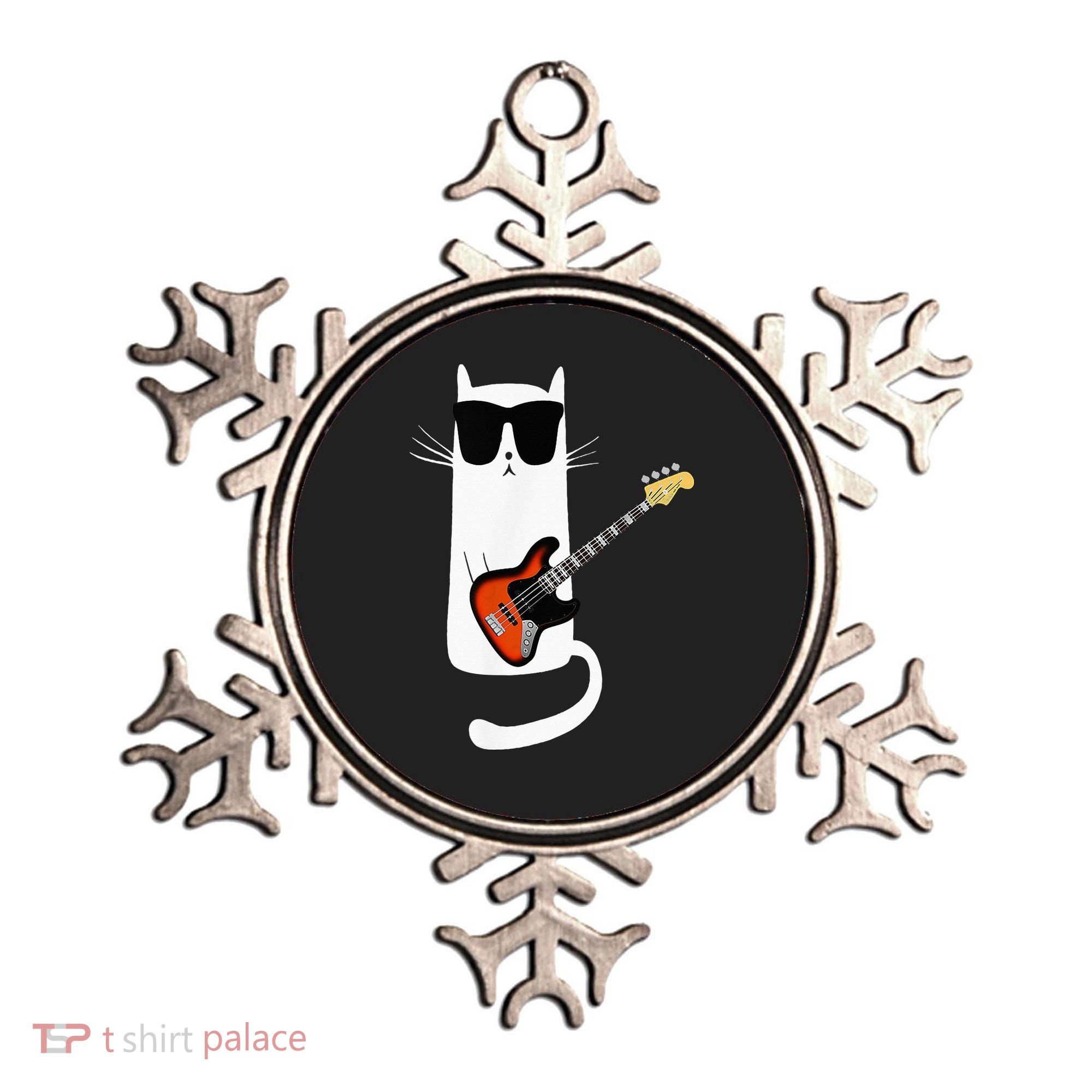 Funny Cat Wearing Sunglasses Playing Bass Guitar Ornament