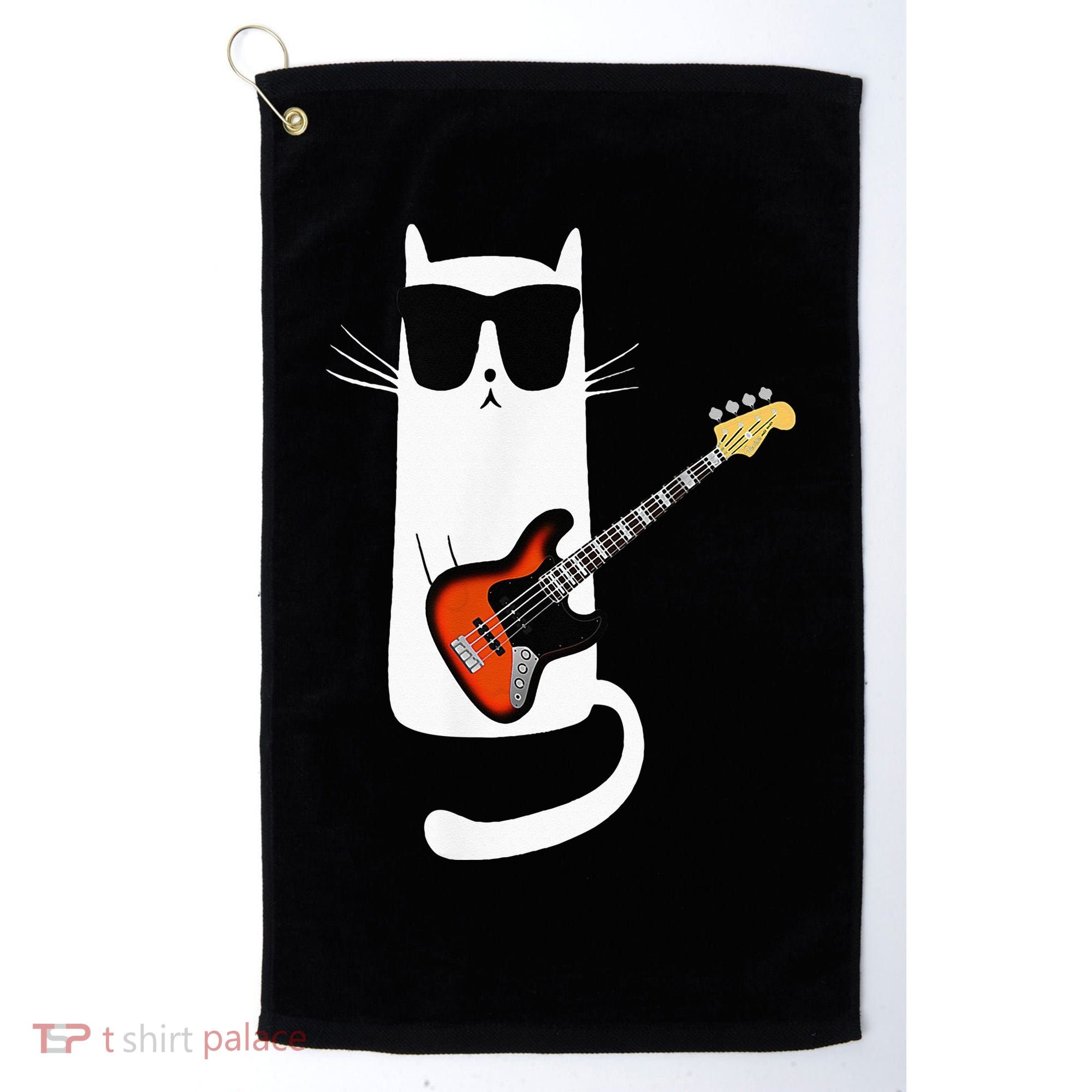 Funny Cat Wearing Sunglasses Playing Bass Guitar Golf Towel